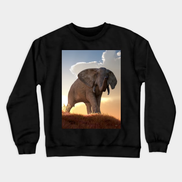 African Elephant at Sunrise Crewneck Sweatshirt by DanielEskridge